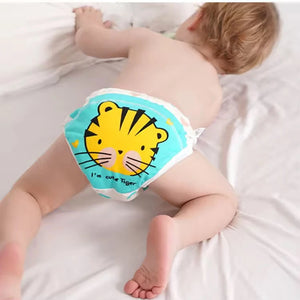 Baby wearing reusable tiger print waterproof training pants