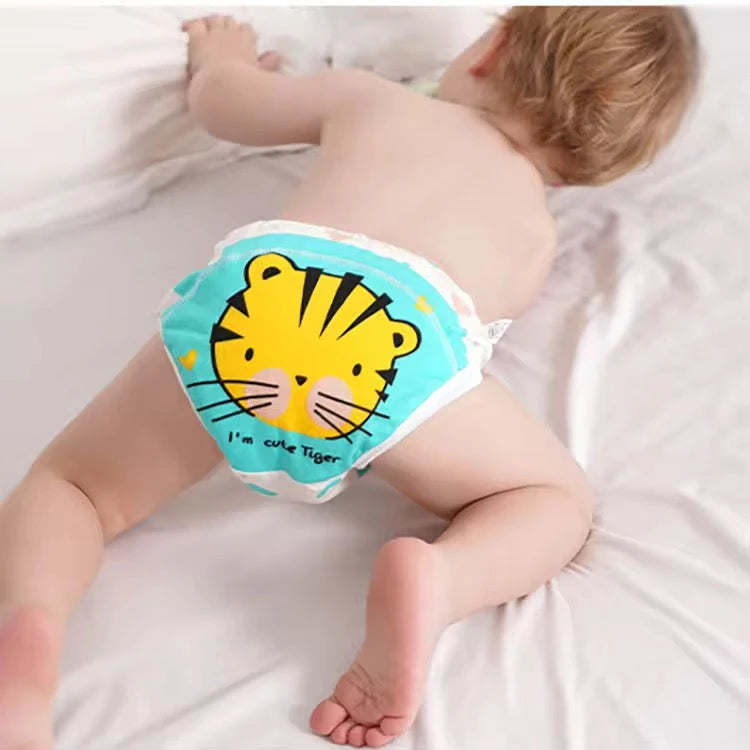 Baby wearing reusable tiger print waterproof training pants