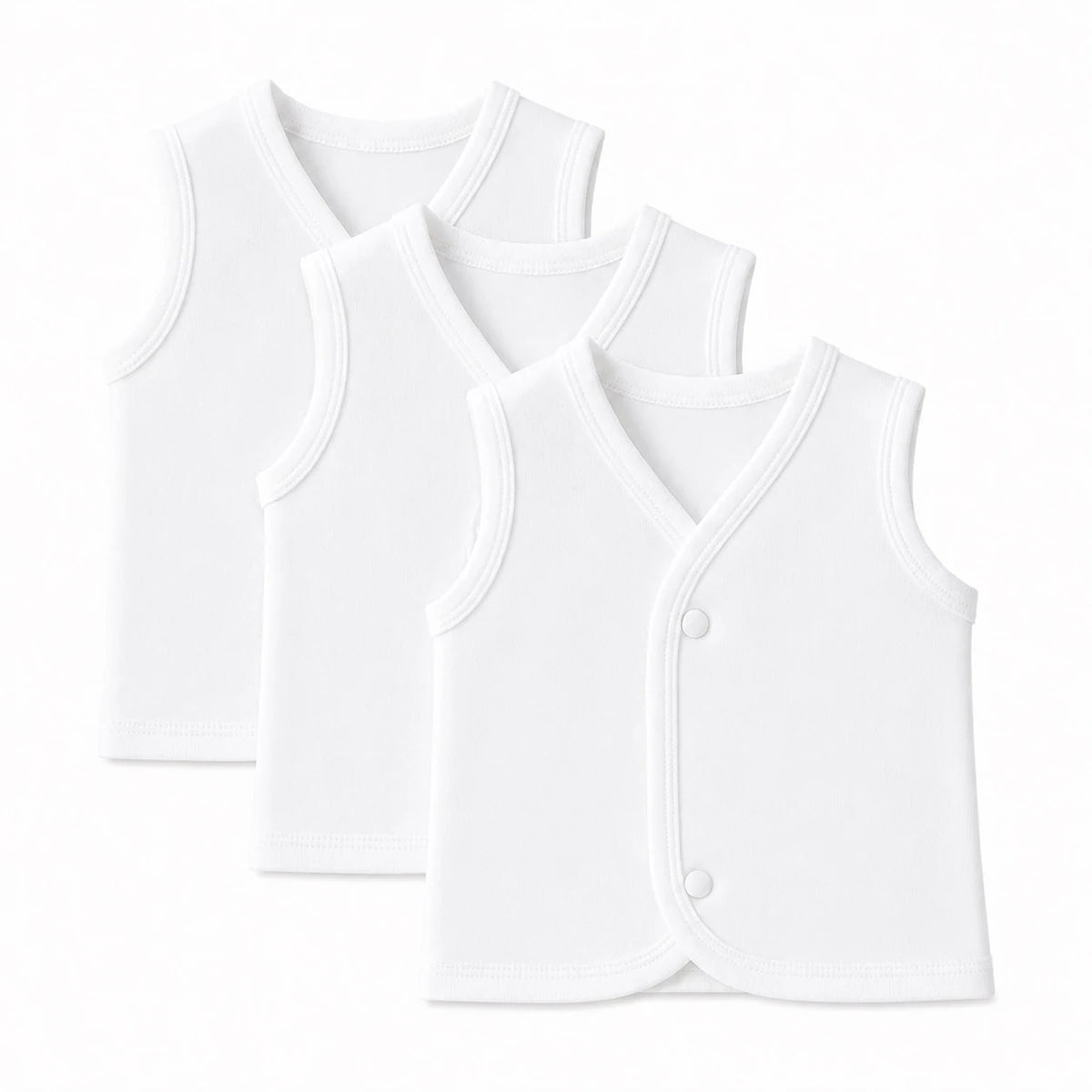 White sleeveless baby inner vest pack of 3 for newborn infants