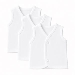 White sleeveless baby inner vest pack of 3 for newborn infants