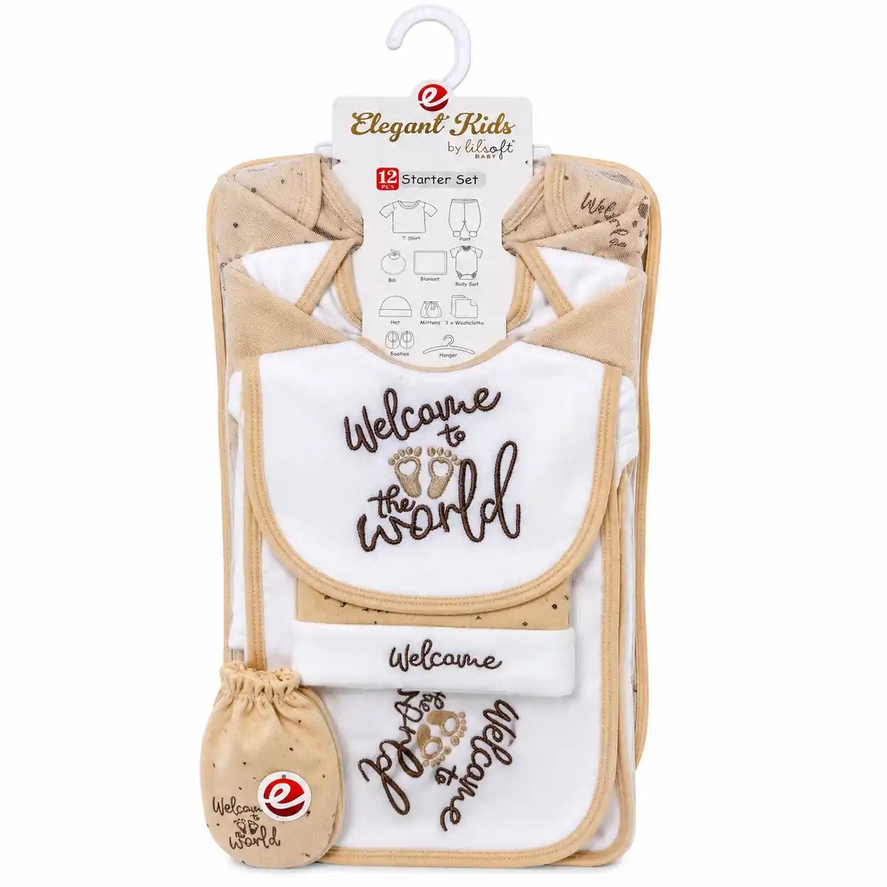 12 PCS Winter Baby Starter Set Beige and White Welcome to the World design