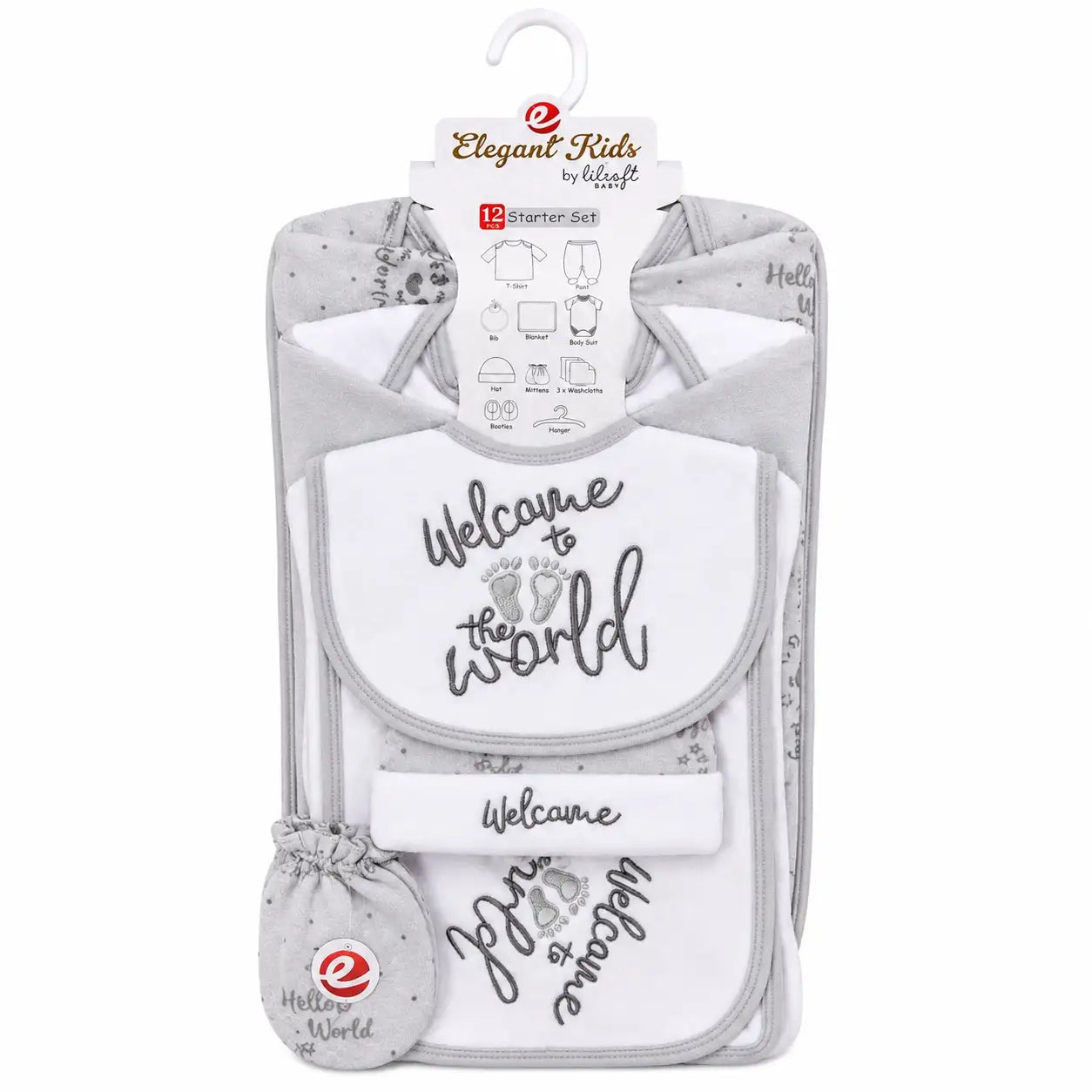 12 PCS Winter Baby Starter Set Grey and White Welcome to the World design