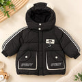 Black Hooded Parachute Puffer Winter Jacket with Bear Ear Hood Front View