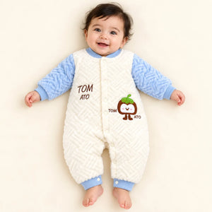 Baby Wearing Sky Blue and White Quilted Winter Romper
