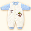 Sky Blue and White Baby Quilted Winter Romper with Character Design