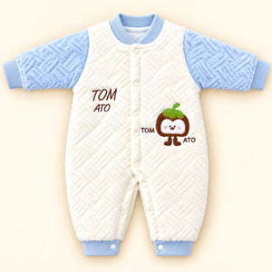 Sky Blue and White Baby Quilted Winter Romper with Character Design