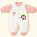 Pink and White Baby Quilted Winter Romper with Cute Character Design