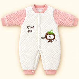 Pink and White Baby Quilted Winter Romper with Cute Character Design