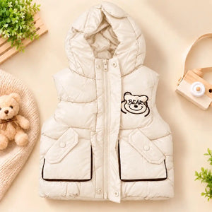  Off White Kids Teddy Bear Puffer Sando Jacket Front Closed View