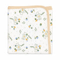 Baby wrapping sheet with Teddy Party print and beige border, soft interlock fabric, 30×30 inches