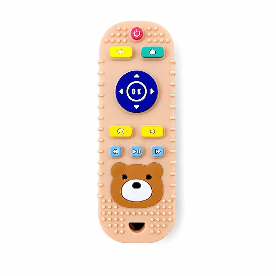 Bear design remote control cover in peach color with colorful buttons