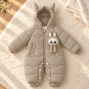 Hooded Parachute Puffer Winter Baby Romper Front