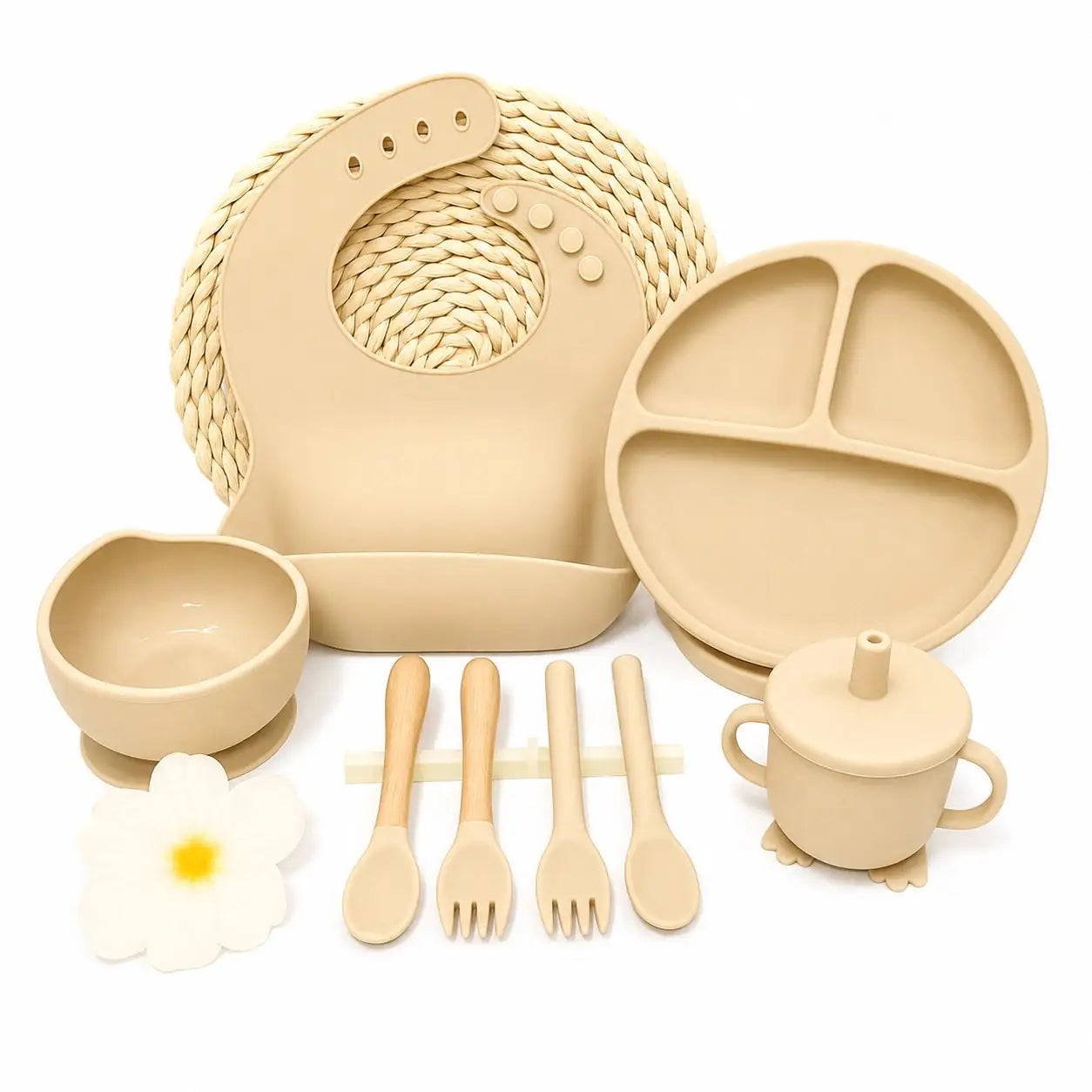 Silicone Baby Feeding Set (Bib, Bowl, Plate, Cup & Cutlery) – 8 Pcs