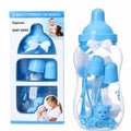 Blue Baby Bank feeding essentials set packed in large feeding bottle-shaped storage container