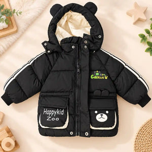 Black Parachute Puffer Jacket Fabric Zip Pocket and Cuff Details
