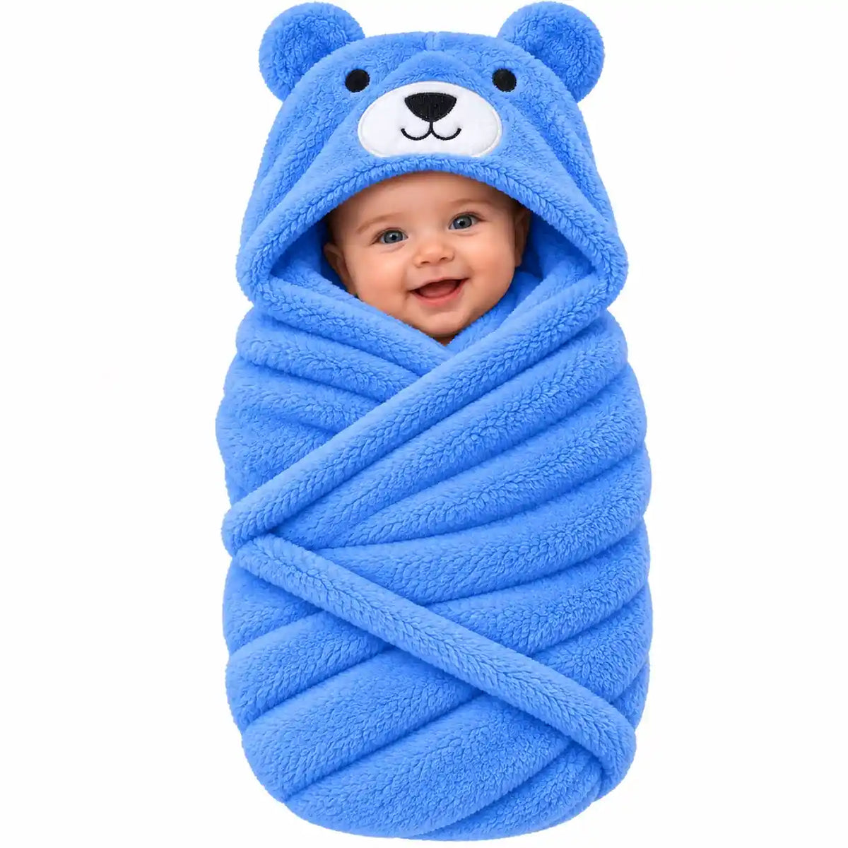 Blue bear hooded baby wrap blanket for newborn baby