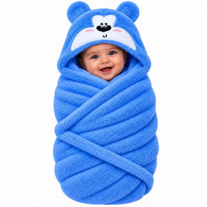Blue bear hooded baby wrap blanket for newborn baby