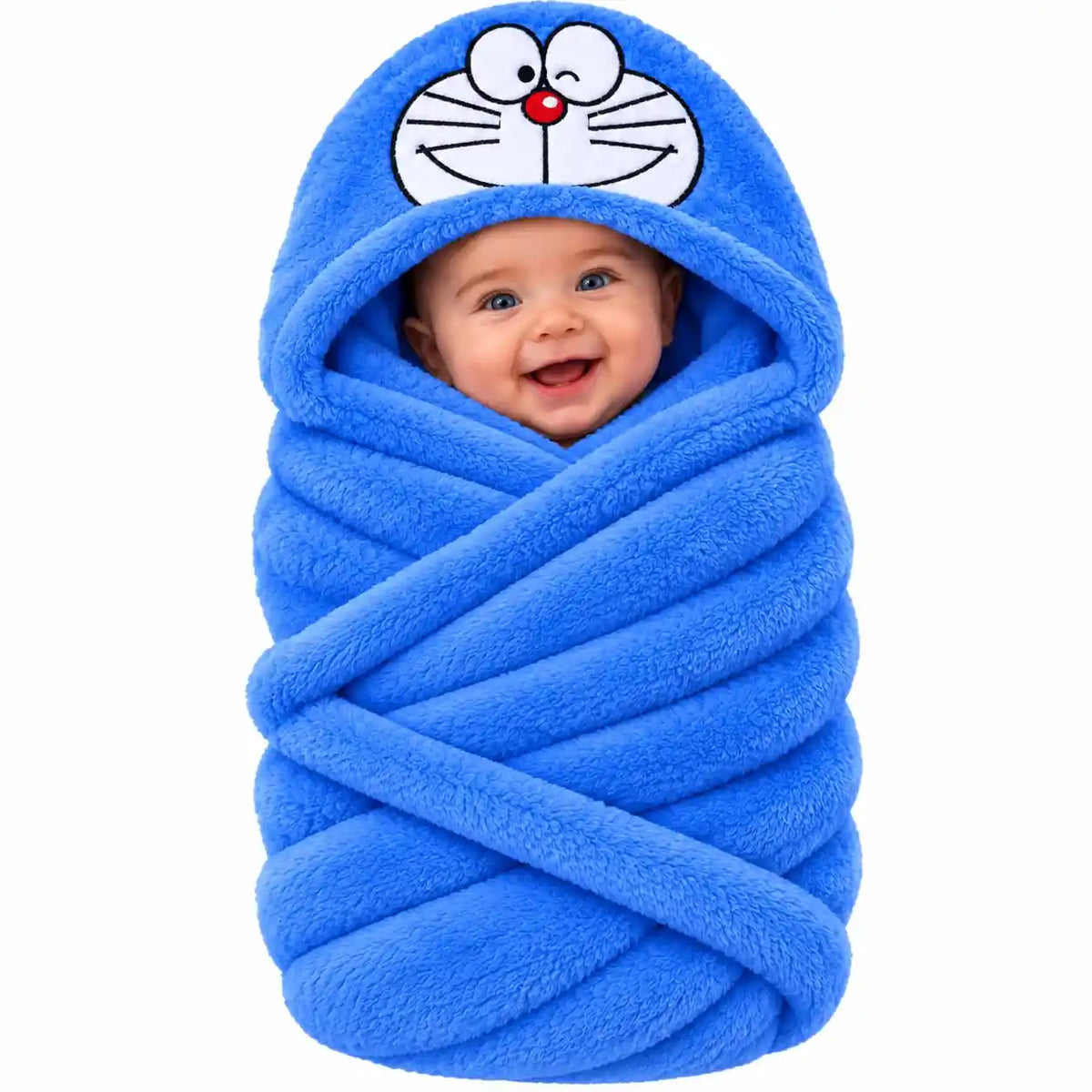 Blue cartoon cat hooded baby wrap blanket for newborn baby