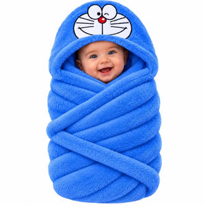 Blue cartoon cat hooded baby wrap blanket for newborn baby