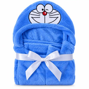 Blue cartoon cat hooded baby wrap blanket