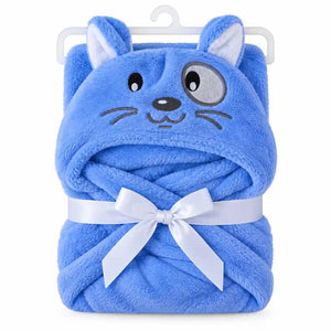 Blue cat hooded baby wrap blanket with hanger