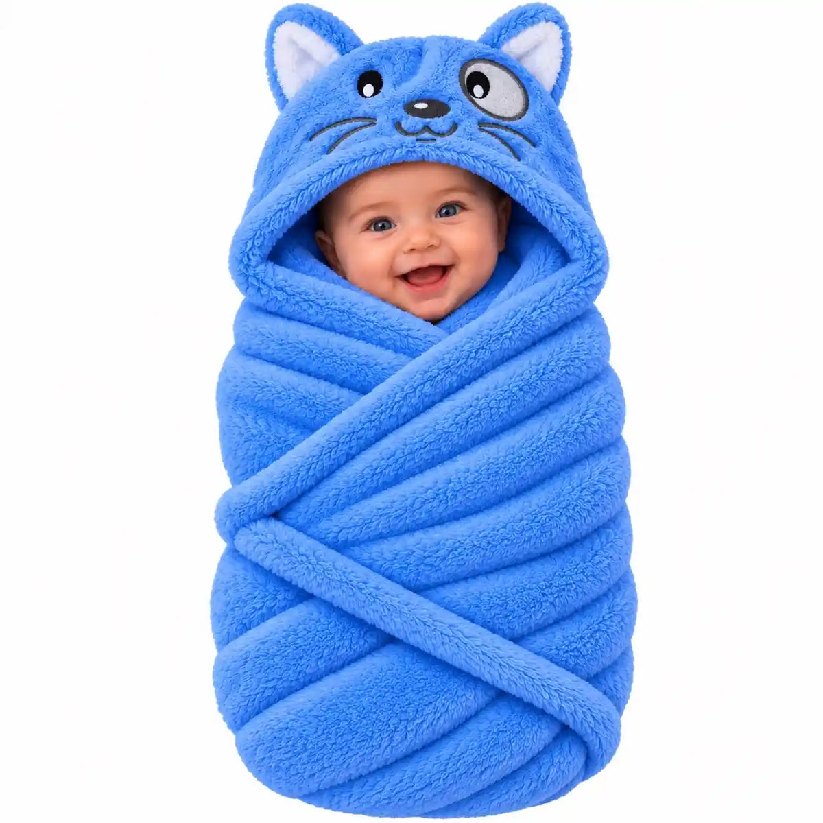 Blue cat hooded baby wrap blanket for newborn baby