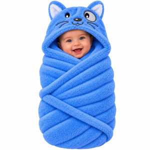 Blue cat hooded baby wrap blanket for newborn baby