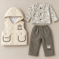 Boys 3 Piece Hooded Winter Vest Set Bear Design Cream in Pakistan