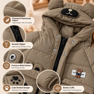 Hooded Parachute Puffer Winter Jacket Fabric, Zipper and Pocket Details – Khaki