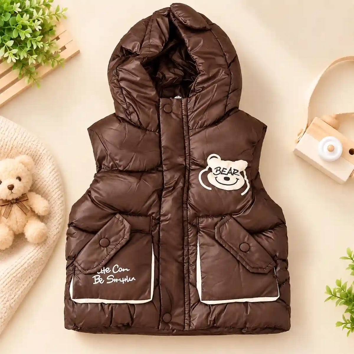 Coffee Kids Hooded Parachute Puffer Sando Jacket Front View
