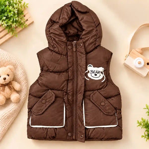 Coffee Kids Hooded Parachute Sando Jacket with Bear Patch and Pockets