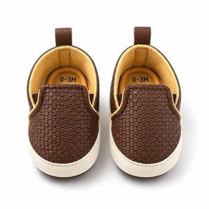 Brown textured casual baby shoes with soft inner lining front view