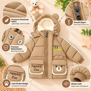 1. Cactus Kids Khaki Puffer Jacket Fabric Zipper and Pocket Details