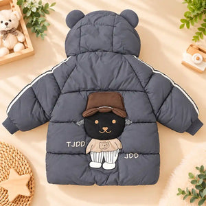 Cactus Kids Grey Hooded Puffer Jacket Back Character Design