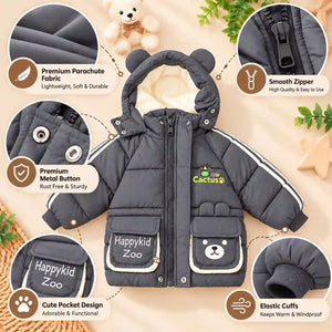  Cactus Kids Grey Puffer Jacket Features and Fabric Details