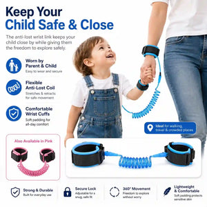 Child anti-lost wrist link with adjustable cuffs and safety features