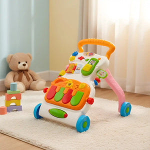 Children musical push walker with colorful piano keys and interactive activity panel