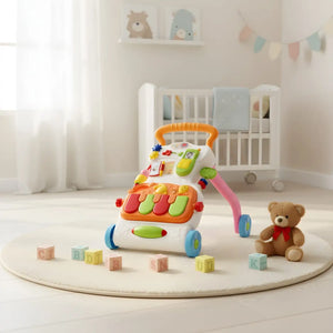 Interactive children musical push walker for sit and play or stand and walk