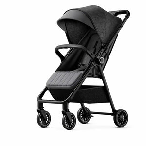 Black Lightweight Foldable Baby Stroller with Padded Seat Large Canopy and Smooth Wheels for Travel