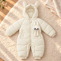 Hooded Parachute Puffer Winter Baby Romper with Cute Character – Cream