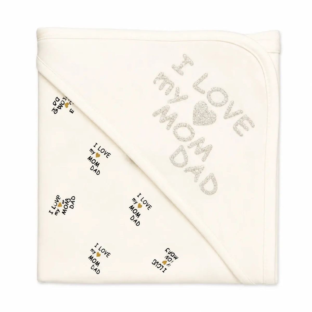 Cream baby wrapping sheet with I Love My Mom Dad print