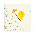 Cream baby wrapping sheet with yellow bird and colorful heart print