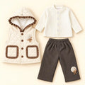Girls 3 Piece Quilted Hooded Vest Winter Set Cream in Pakistan