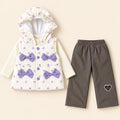 Girls Purple Bow Hooded Vest Cream Top and Grey Pajama Winter Set
