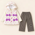 Girls Pink Bow Hooded Vest Cream Top and Grey Pajama Winter Set