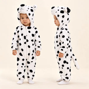 Lion Soft Fleece Costume Jumpsuit with 3D lion hood, cream belly, front zipper and plush tail – front and side views