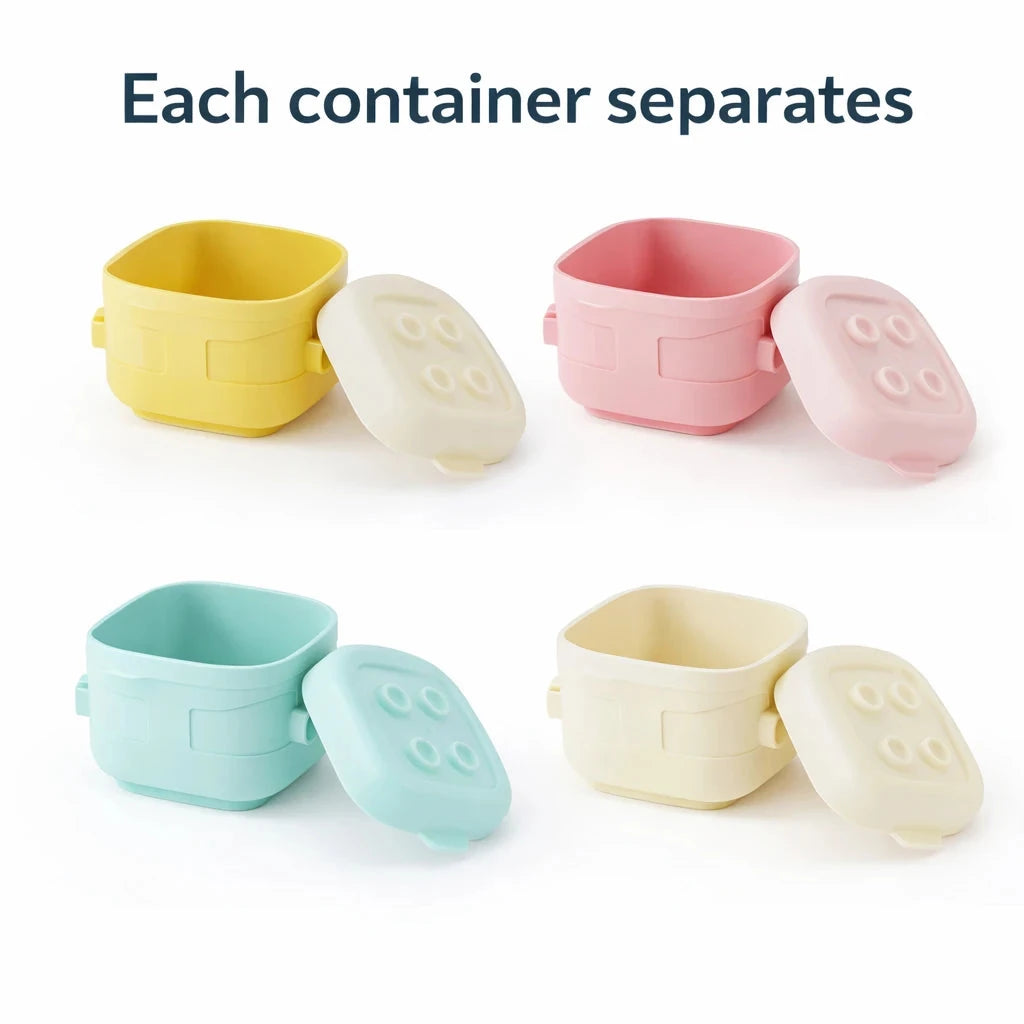 Four Separate Baby Food Storage Containers for Milk Powder Snacks Fruits and Cereals