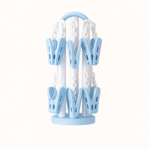 Folded blue baby laundry hanger with 20 secure clips