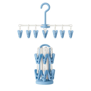 Open blue foldable clothes dryer hanger for baby socks and small garments