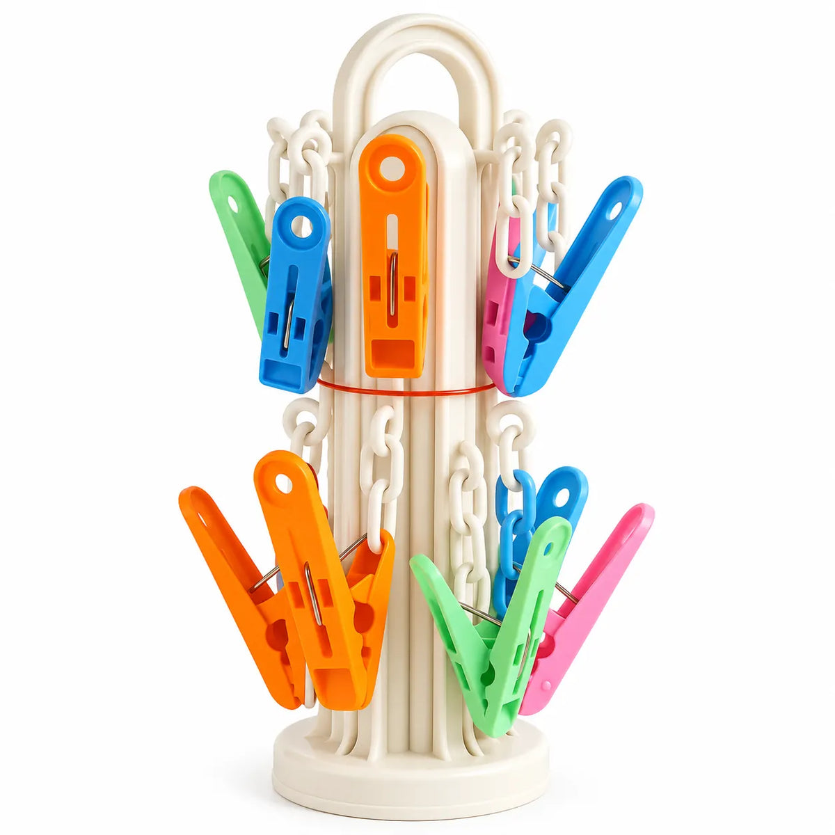 Foldable 16 clip laundry hanger with colorful clips and rotating hook for indoor drying